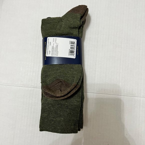 Polo Ralph Lauren 3-Pack Dress Socks 3 Pairs Crew Argyle Striped Socks Green/Tan - Picture 6 of 7